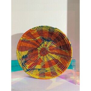 Artist-Made Hand Painted Wicker Basket 17” Colorful One-of-a-Kind Art